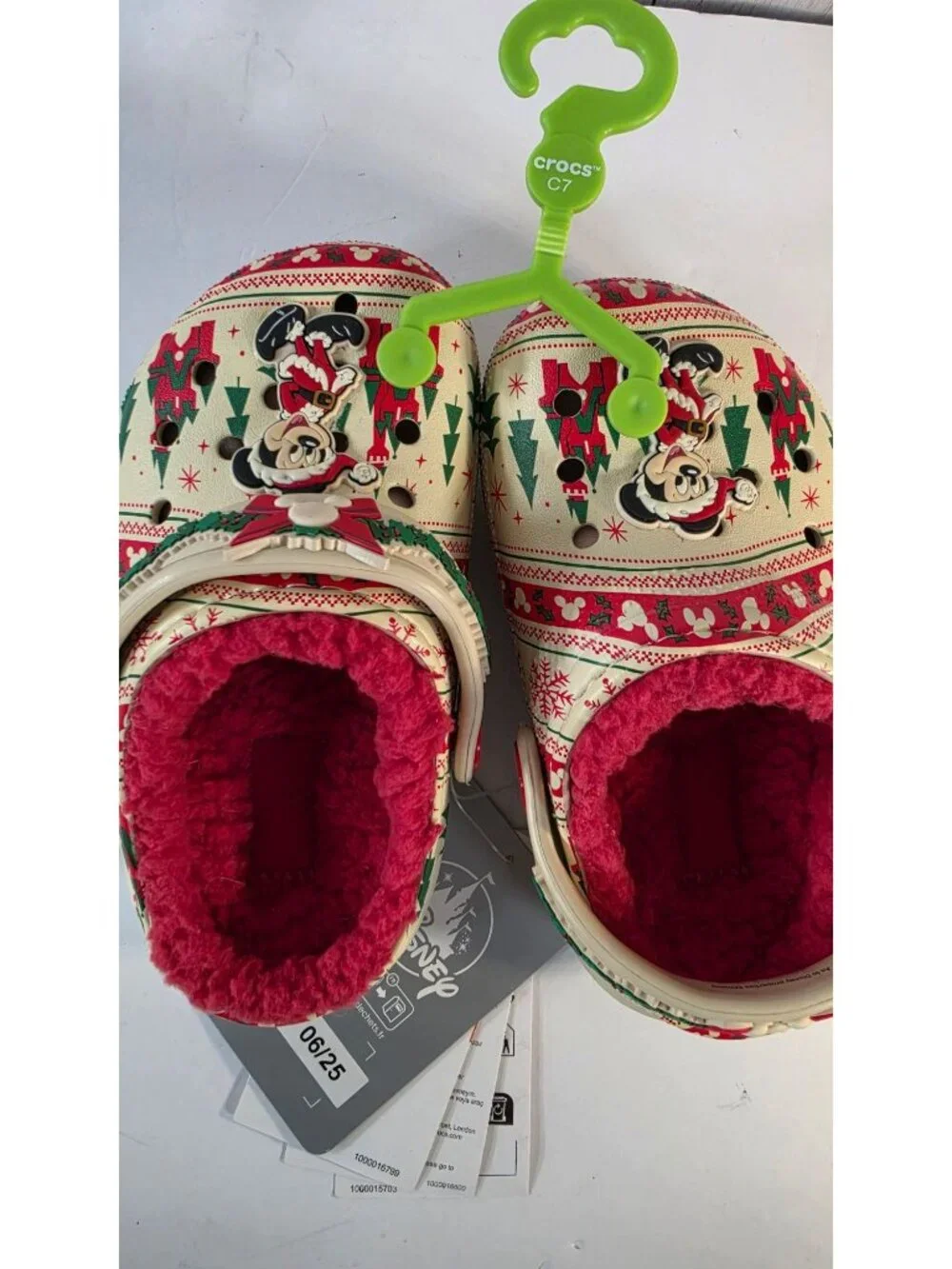 DISNEY PARKS MICKEY MOUSE CHRISTMAS LINED CROCS TODDLER CLOGS C7 FUZZY HOLIDAY N